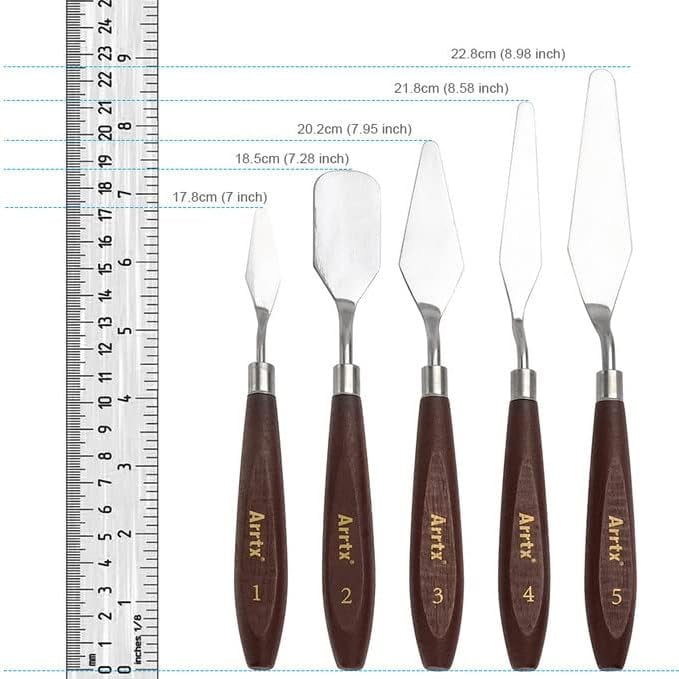 11 mejores materiales para pintar al óleo 5 Piezas Cuchillos de Pintura de Acero Inoxidable Espátula Cuchillo de Paleta Accesorios de Pintura al Óleo Juego de Mezcla de Colores para Óleo, Lienzo, Pintura Acrílica-Lightwish