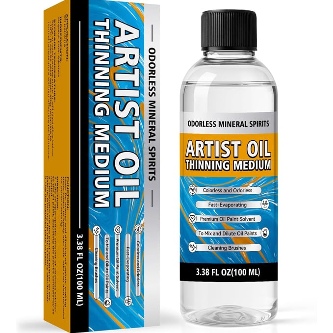 11 mejores materiales para pintar al óleo Aguarrás mineral inodoro de 3.4 fl oz, diluyente de pintura inodoro premium para pintura al óleo, disolvente sin olor para artistas, para diluir colores al óleo y limpiar pinceles, suministros