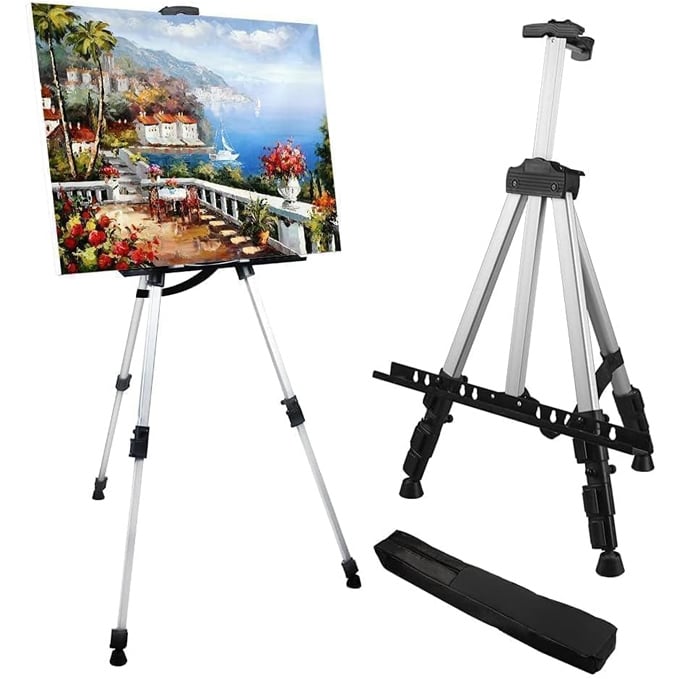 11 mejores materiales para pintar al óleo Caballete para pintura y cartel, ajustable de 17 a 66 pulgadas | Portable aluminum tripod art easel for display stand, poster stand, canvas holder, adults, floor use and carry bag