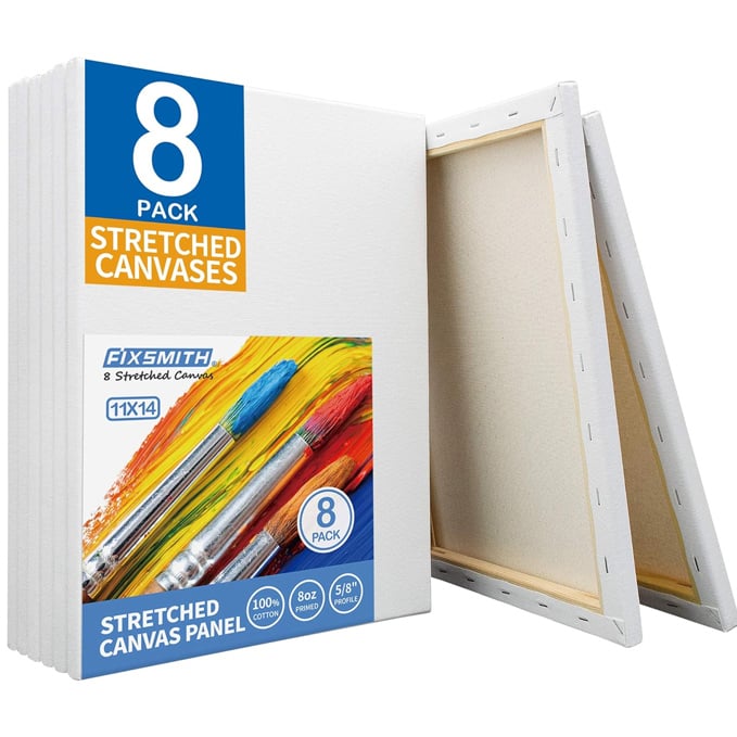 11 mejores materiales para pintar al óleo Lienzo blanco estirado de 11 x 14 pulgadas, paquete a granel de 8, imprimado, 100 % algodón, perfil de 5/8 pulgadas, paquete de gran valor para acrílico, óleos y otras técnicas de pintura