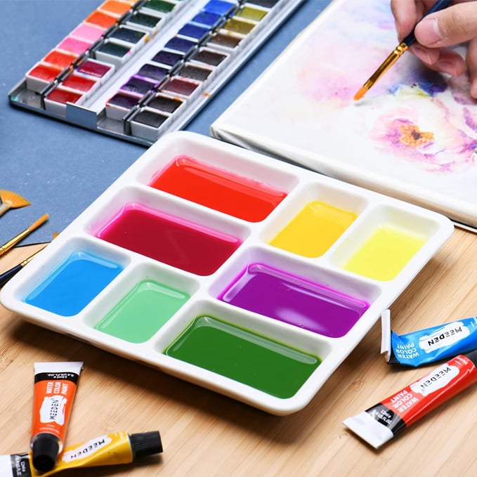 MEEDEN - Paleta de pintura de artista de cer&aacute;mica de 8 huecos, paleta de acuarela cuadrada de porcelana, bandeja de mezcla de cer&aacute;mica blanca para pintura gouache, pintura al &oacute;leo, pintura acr&iacute;lica