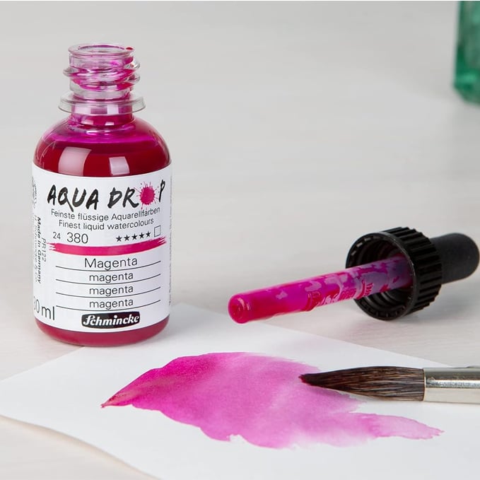 Schmincke - Aqua Drop, pintura de acuarela altamente resistente a la luz, 5 colores primarios de 1.0 fl oz + blanco opaco, 78 005 097, letras a mano, aerograf&iacute;a