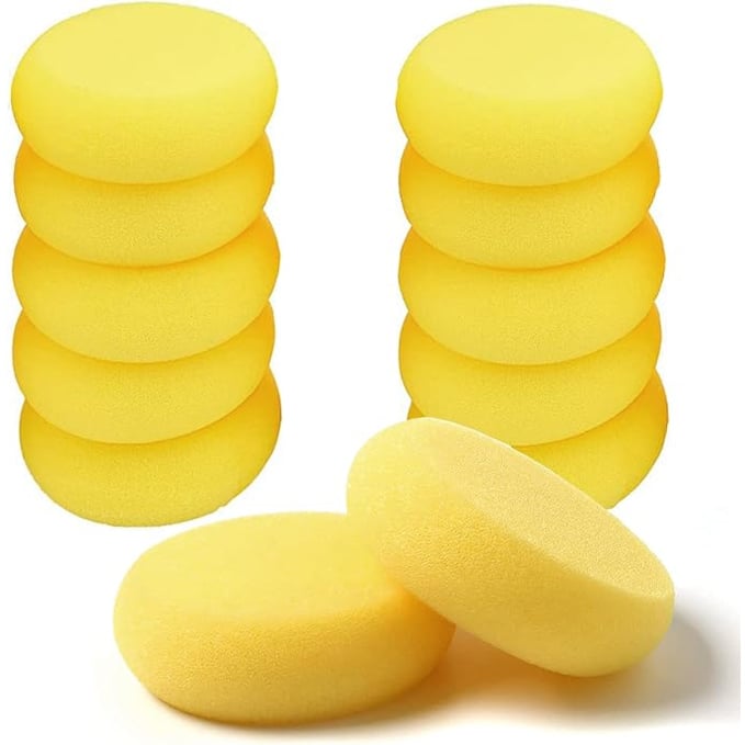WAFJAMF 12 esponjas redondas de pintura de 2.96 pulgadas, arcilla para manualidades, color amarillo | Aplicadores de espuma sint&eacute;tica para cer&aacute;mica, acuarela, acr&iacute;lico, arte facial, cuidado del cuero y limpieza de tachuelas