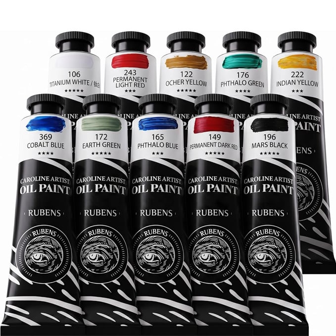 11 mejores materiales para pintar al óleo rubens Juego de pinturas al óleo, 10 colores, tubos grandes de 2.1 onzas líquidas, pintura al óleo para lienzo, colores al óleo profesionales con alta saturación, colores muertos para artistas, principiantes