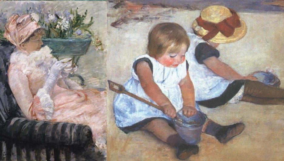 Artista Mary Cassatt; obras; La Taza de Té y Niños en la Playa