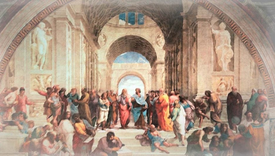 La Escuela de Atenas de Rafael, pintura en óleo