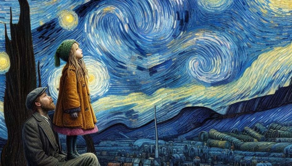 Pintura inspirada en la noche estrellada de Vincent Van Gogh