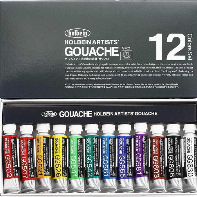Gouache pintura opaca, características y uso Holbein Artists Gouache Set de 12, tubos de 0.2 fl oz