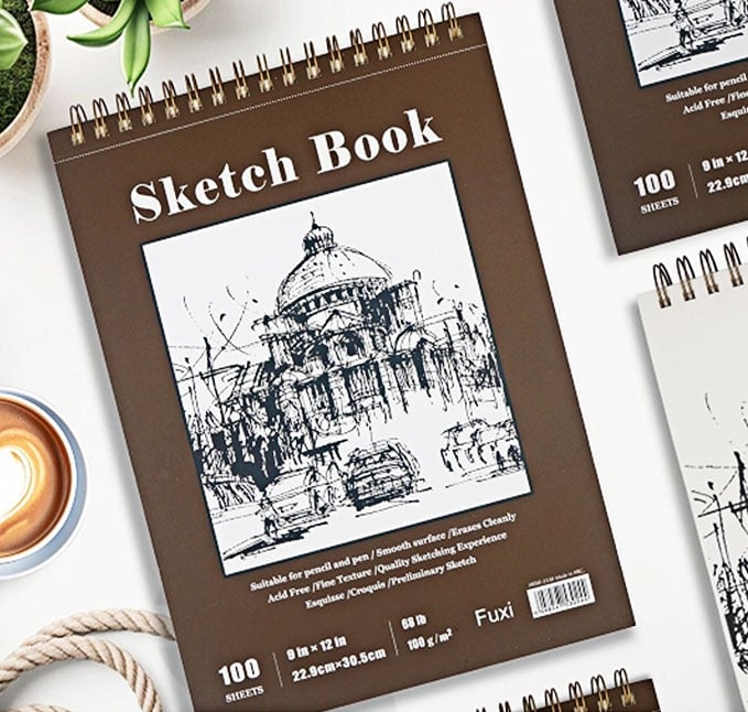 Papel para tinta china: Guía de compra Cuaderno de bocetos de 9 x 12 pulgadas, bloc de bocetos con espiral superior, paquete de 1 bloc de 100 hojas (68 libras/3.53 oz/m² - 100 g/m2), libre de ácidos, cuaderno de dibujo artístico; papel de escritura para niños, adultos, principiantes, artistas