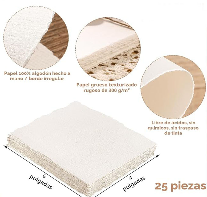 Papel para tinta china: Guía de compra Papel en Blanco Vintage Hecho a Mano con Borde Deshilachado | 75 Hojas de Papel de Algodón Reciclado, Hoja Perfecta para Cualquier Medio, Papel Acuarela en Blanco para Tarjetas, Papel Antiguo Grueso