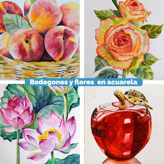 bodegones y flores en acuarela